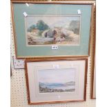 Ellen Forsaith: a gilt framed watercolour, depicting fishermen on a stone bridge in a highland