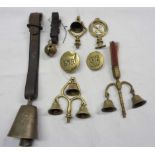 Three heavy horse terret bells, two GWR plates, etc.