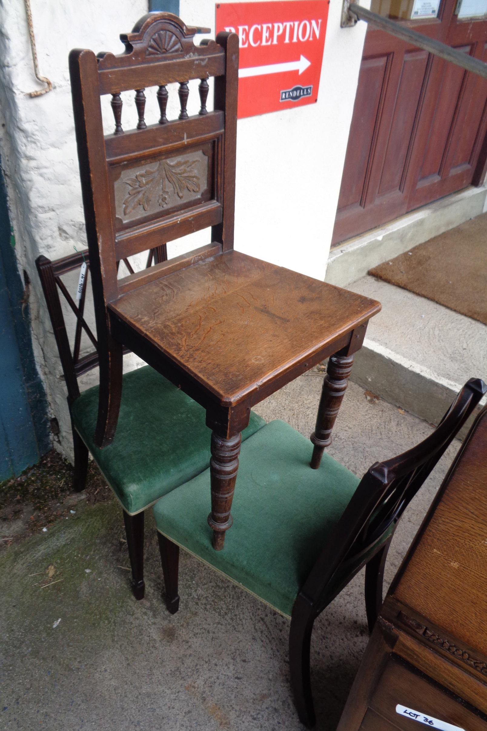 A pair of lattice back dining chairs - sold with an Edwardian hall chair - all a/f