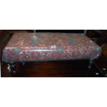 A 33" reproduction Victorian style duet footstool by Past Times of Wales with decorative tapestry