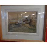 A framed watercolour, depicting the River Thames and Battersea Power Station - indistinctly signed