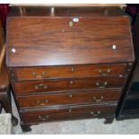 A 3' 1 1/4" 19th Century mahogany bureau with fully fitted interior and four long graduated