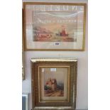Two gilt framed 19th Century watercolours, one depicting a coastal scene with figure and vessels,