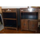 A pair of 20" 20th Century mahogany bedside cabinets with frieze drawer, recess and two doors under,