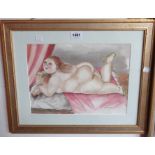 Balero: a gilt framed watercolour, depicting a portrait of a voluptuous nude female figure - signed