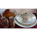 A small quantity of Oriental ceramics including two plates, a pair of vases, etc. - various