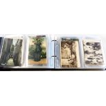 A ring bound album containing a collection of mainly early 20th Century postcards including