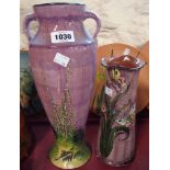 A Torquay Pottery two handled baluster vase (repaired) and a Longpark Butterfly vase
