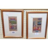 Two modern gilt framed small 18th Century Moghul School high quality watercolours, depicting