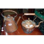 A conical copper kettle - sold with another