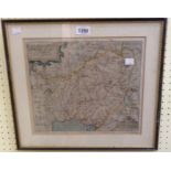 Christopher Saxon: a Hogarth framed antique hand coloured map print of Carmarthen (titled in