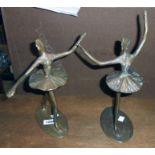 A pair of sculpted bronze figures of ballerinas