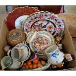 A box containing of various ceramics including a Royal Doutlon silicone ware tobacco jar, Doulton