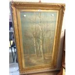 An ornate gilt gesso framed watercolour, depicting a winter woodland view - 3' 2 1/2" X 21"