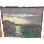 G. Agostini: an oak framed oil on canvas, depicting a harbour view with moored sailing vessels at