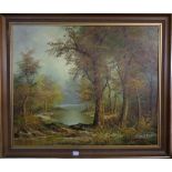 †C. Innes: a framed oil on board, depicting a river landscape - signed