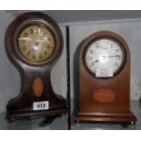 An Edwardian mahogany cased balloon timepiece with remains of printed dial - sold with a similar