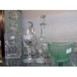 Three decanters, a Brierley goblet, an extra stopper, etc.