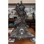 A 32" high Victorian ornate figural spelter cased mantel clock with classical female and two