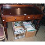 A 35 1/2" 19th Century mahogany side table with low gallery to top and two frieze drawers, set on