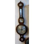 A 19th Century rosewood cased banjo barometer/thermometer with mercury works, storm dial, spirit