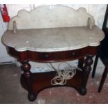 A 3' 6" Victorian mahogany console washstand with shaped marble top splash back, frieze drawer and