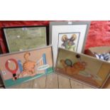 Two framed late 1970's coloured Garfield posters - sold with John Faulkner: a framed comical frog