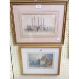 A. H. H.: a gilt framed watercolour, depicting a riverside farmhouse - sold with a framed sketch,