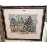 J. Gillray: a Hogarth framed antique coloured print, entitled "Allied Powers Un-Booting Egalite" -