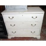 A 3' 1" late Georgian later painted chest of three long graduated drawers, set on bracket feet