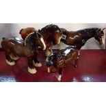 Four horse figurines including Beswick (a/f), Royal Doulton and Melba