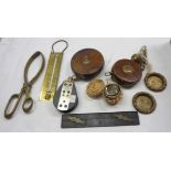 A small quantity of collectable items including parallel rule, thermometer, Rabone tape measure, ARP