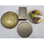Three ladies compacts and a matchbox holder