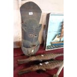 An African carved wood mask and two crocodiles