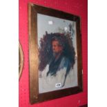 A gilt framed oil sketch on canvas profile portrait of a bearded man