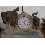 A Juliana novelty mantel timepiece with elephant decoration and battery quartz movement