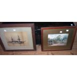 An oak framed early 20th Century monochrome photograph of a sailing vessel - sold with a