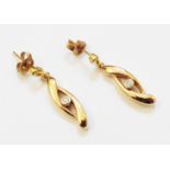 A pair of import marked 375 gold open twist drop ear-rings, each with a collar set small diamond
