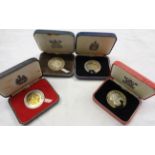 Four individually cased 1972 Silver Wedding commemorative coins comprising three 25 Pence from