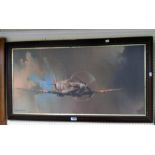 Barrie A. F. Clark: a polished wood framed coloured print depicting a Spitfire in flight