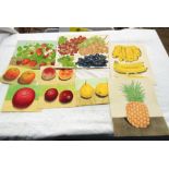 A folder containing nine unframed watercolour studies of fruit including strawberry, apple, peach,