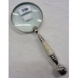 A silver plated and mother-of-pearl handled magnifier