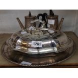 A Walker and Hall silver plated tray - sold with two Walker and Hall coffee pots with hammered