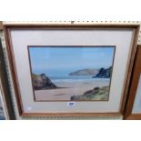 R. D. Sherrin: a framed gouache depicting a Westcountry coastal view - signed - 10 1/4" X 14"