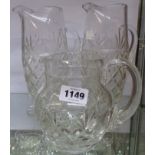 Three cut glass jugs including one Brierley
