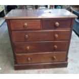 A 3' 6" Victorian mahogany chest of two short and three long graduated drawers, flanking quarter