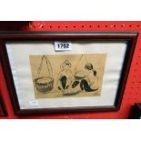 Three 20th Century Chinese grey scale watercolours depicting cyclists, seated figures and Hotei type