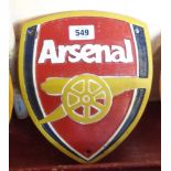 A reproduction painted cast iron Arsenal football sign