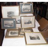 Four gilt framed local view book plate engravings - sold with a montage print of Torquay and three