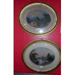 Richardson: a pair of antique oval gilt framed watercolours, one depicting figures fishing on a